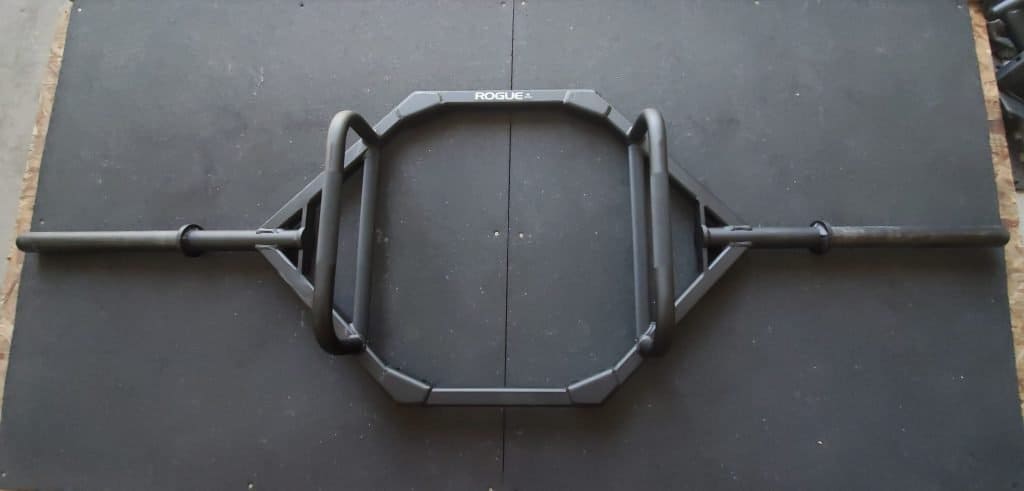 rogue trap bar on top of deadlift platform