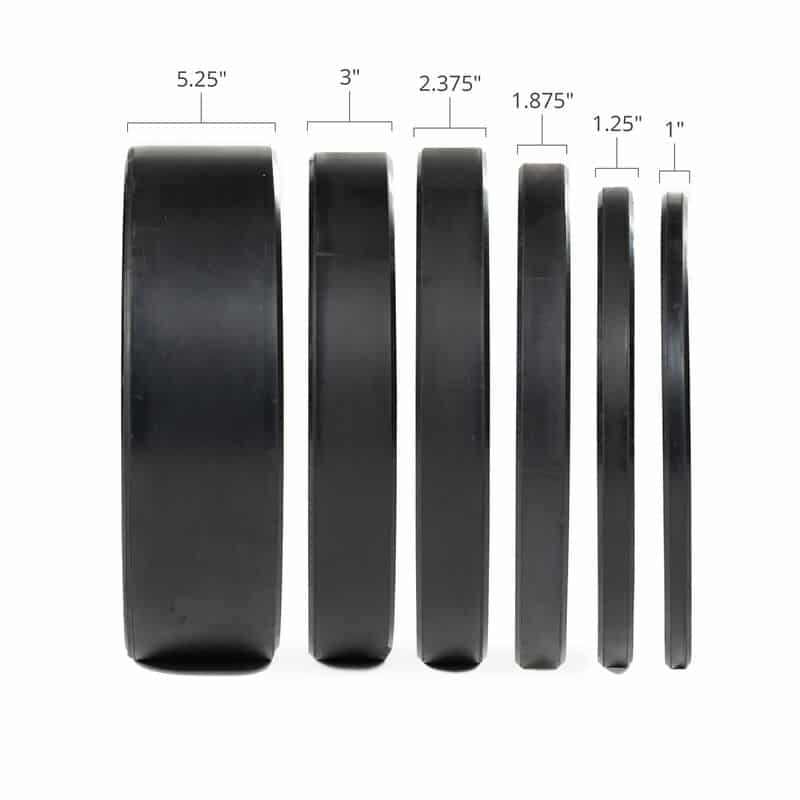 side view of titan rubber bumper plates and their width
