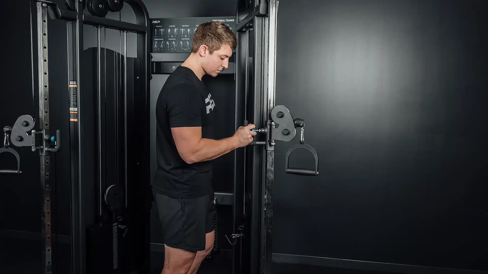 rep fitness model adjusting cable pulleys