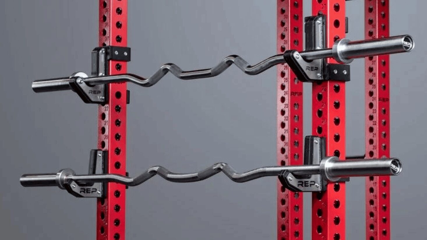 rep rackable curl bar racked in power rack