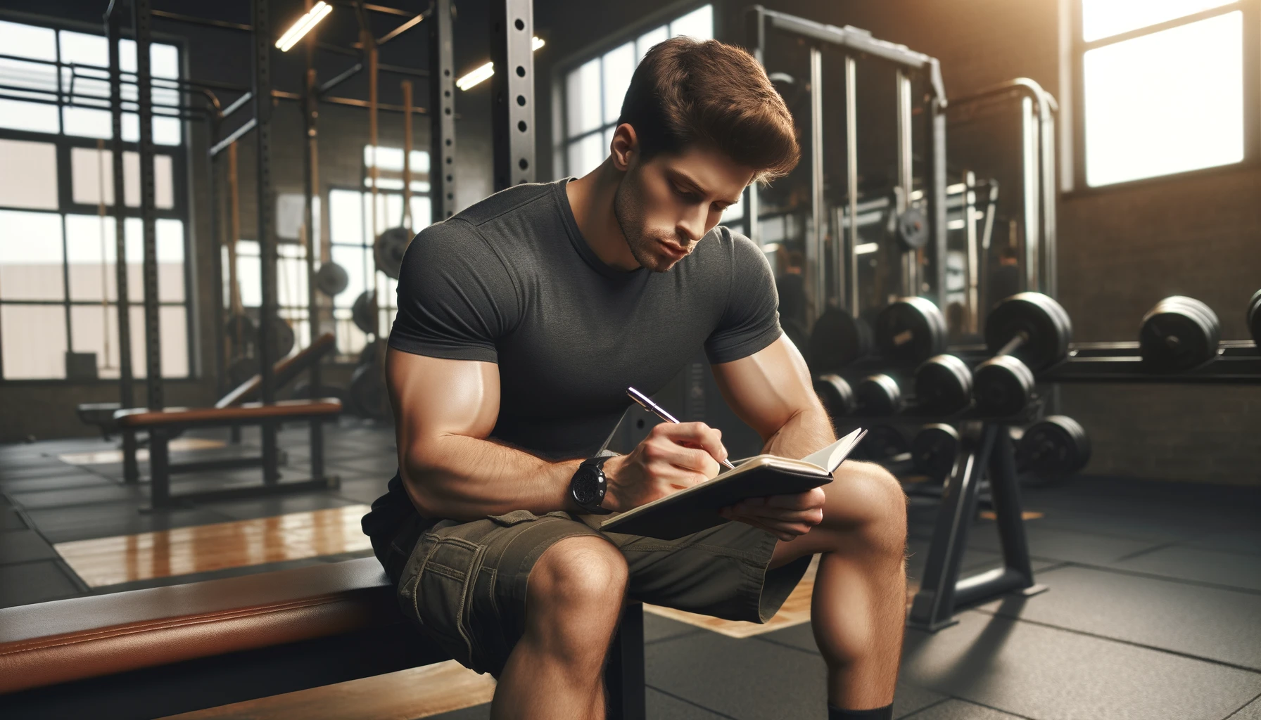 man tracking his personal records in a notebook