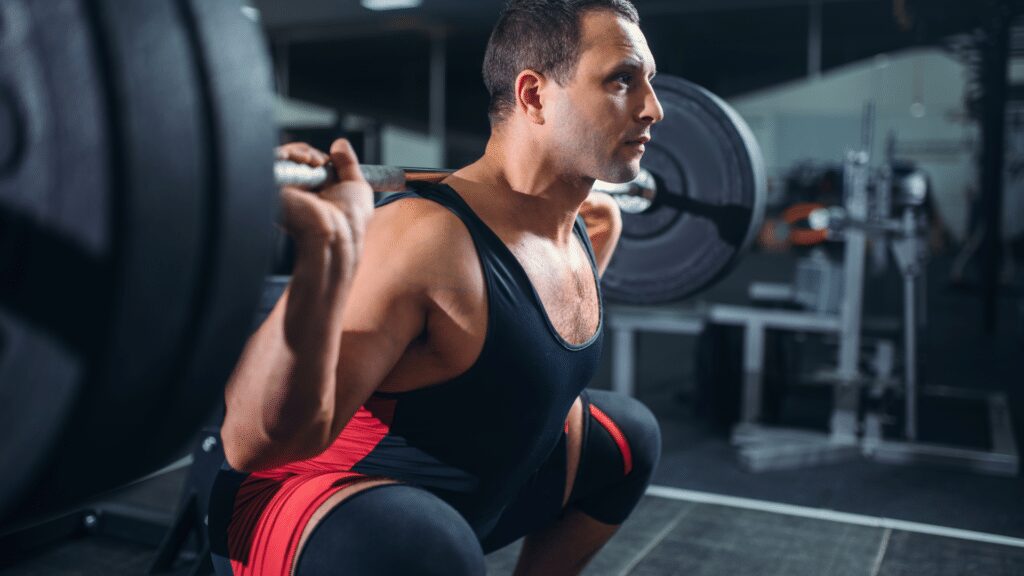 man squatting heavy weights