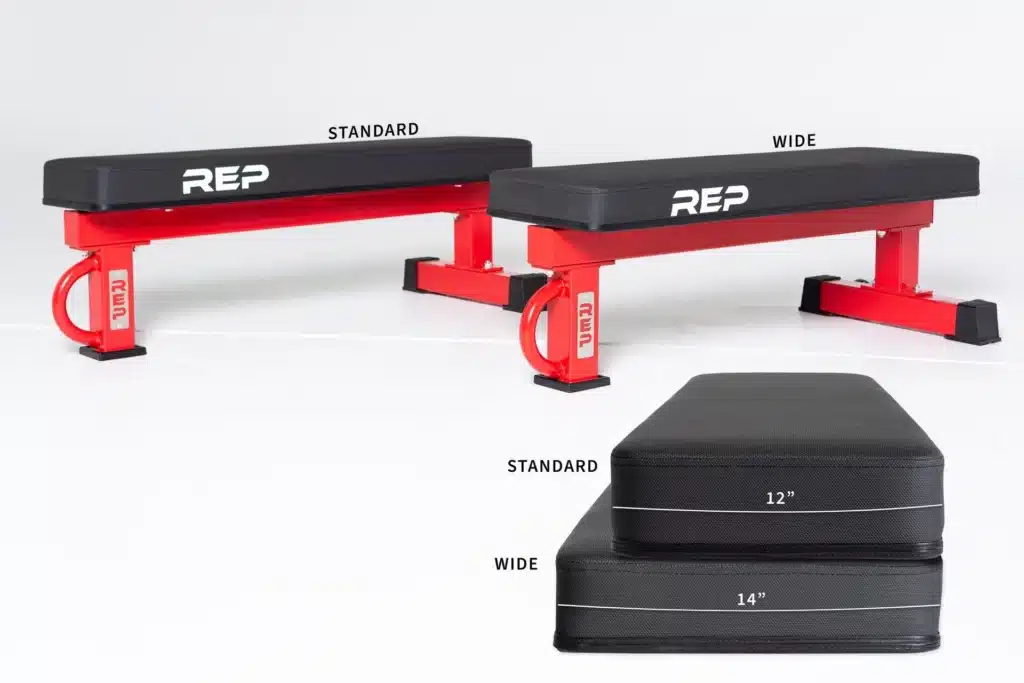 rep fitness flat bench with standard and wide pad options