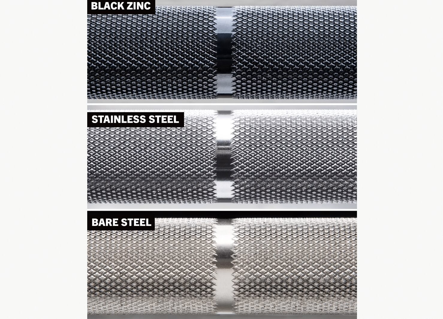 barbell knurling on different bar materials and coatings