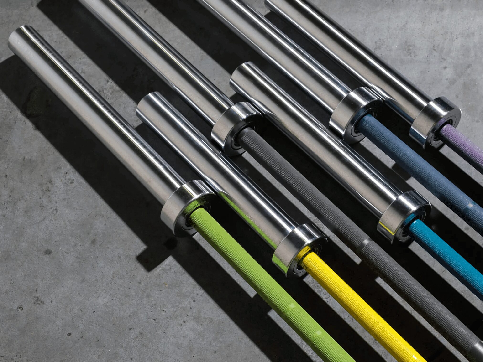 American barbell different cerakote bars on display