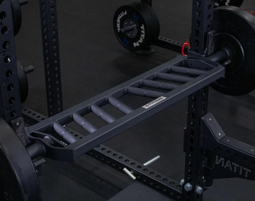 titan swiss bar racked in power rack