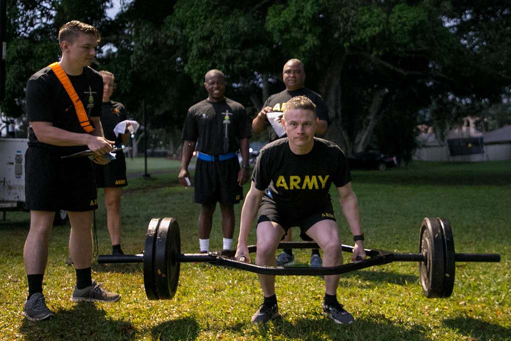 army man doing a trap bar deadlift