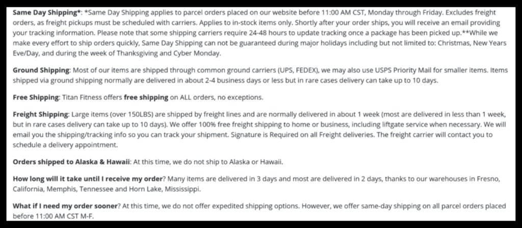 Titan fitness shipping breakdown