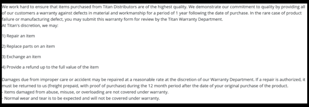 titan fitness warranty gurantee