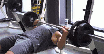 man in grey shirt doing the barbell bench press