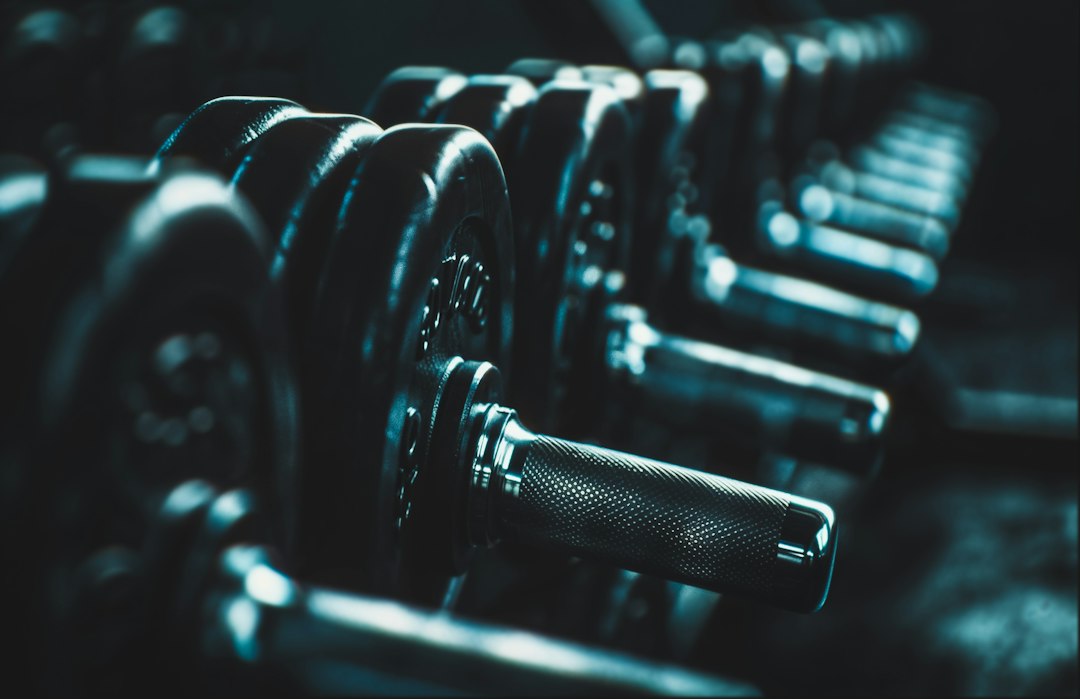 Row of dumbbells in a strength training gym