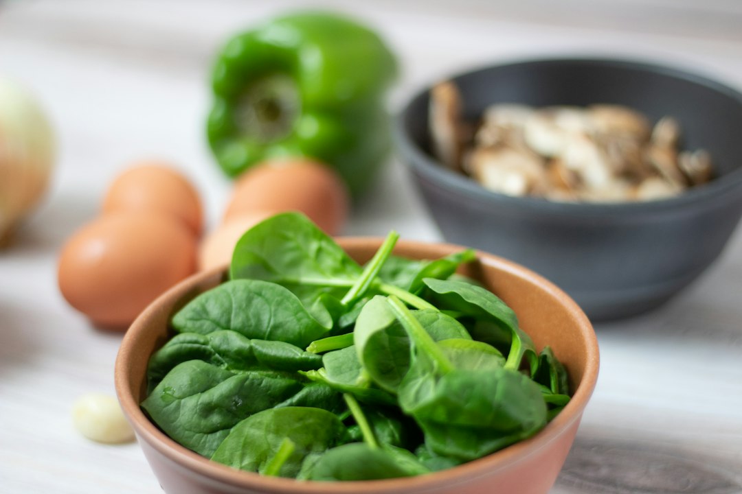 Healthy high protein meal ingredients with eggs and vegetables